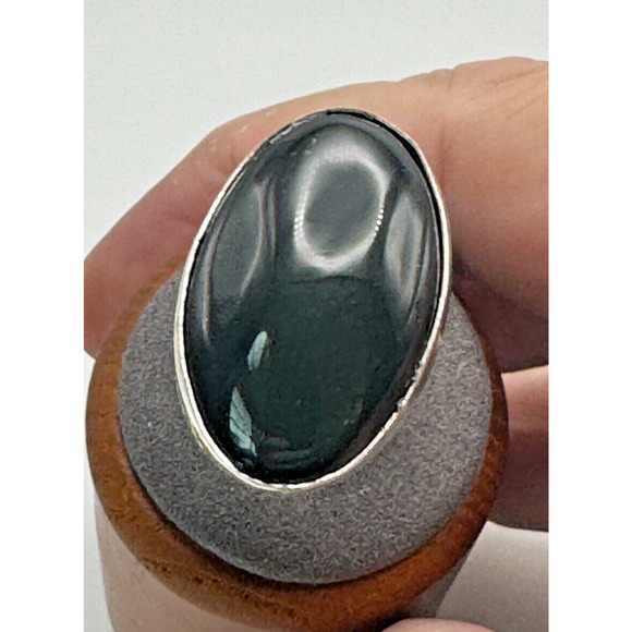 Vintage Black Onyx Cocktail Ring .925 Stone Sz 7.5 - 8.95 Grams - Picture 4 of 4